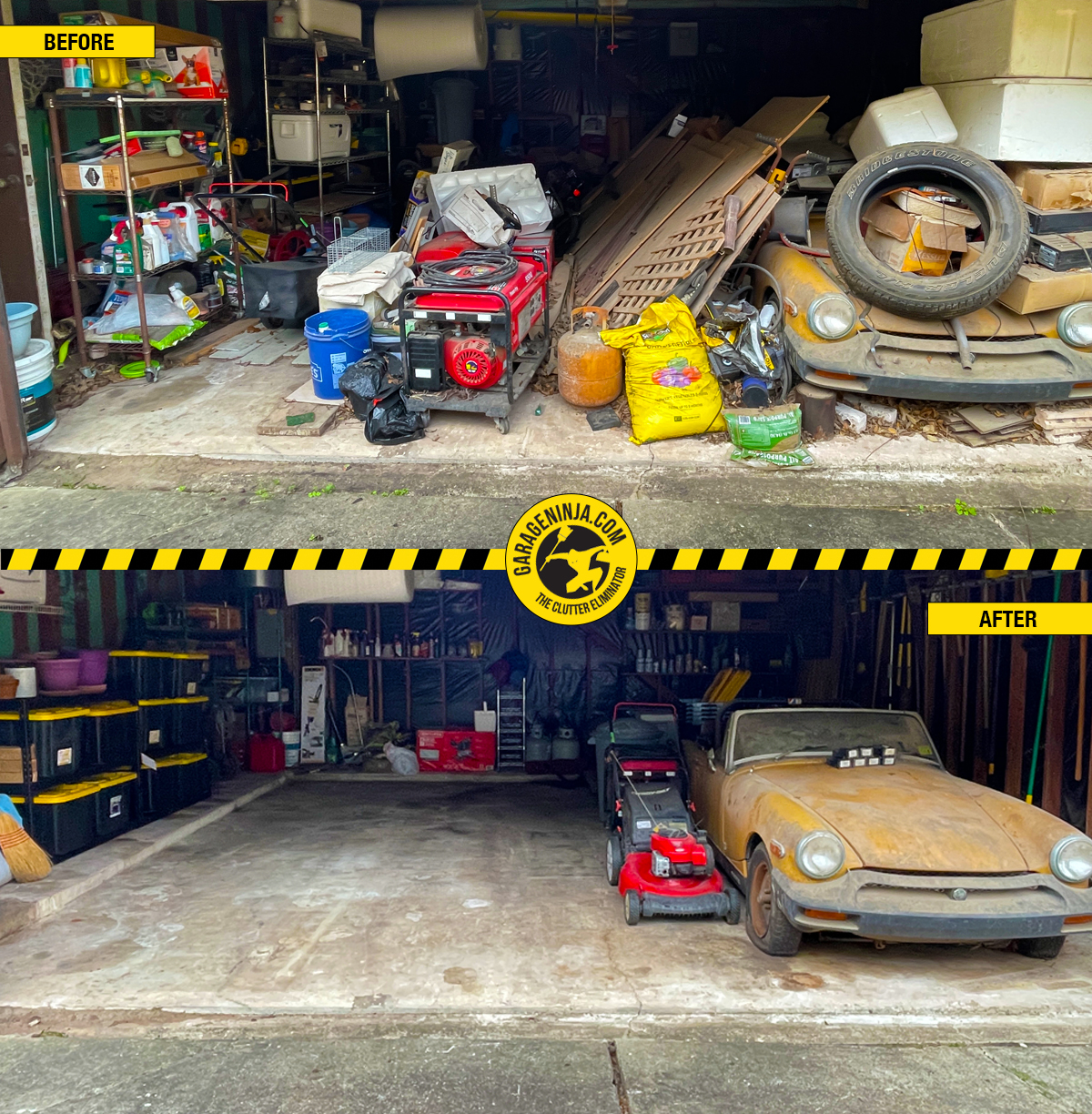 Before and after garage clean-out.